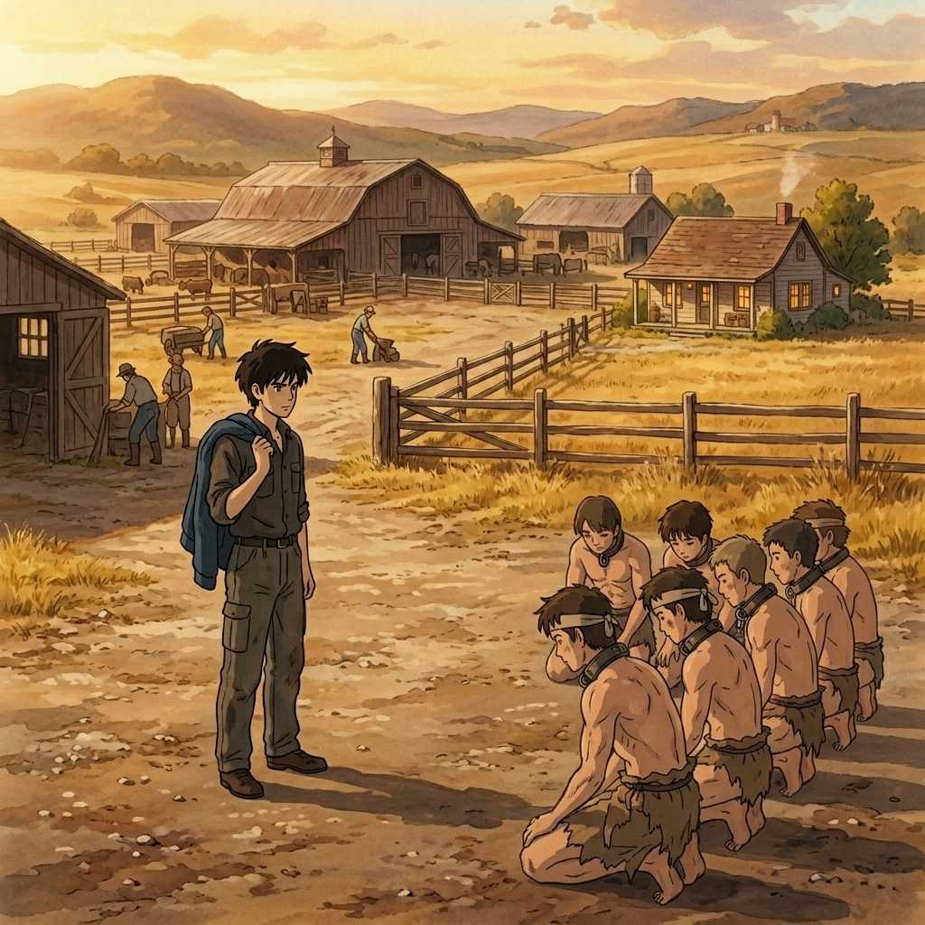 A master observing young captives at a ranch facility