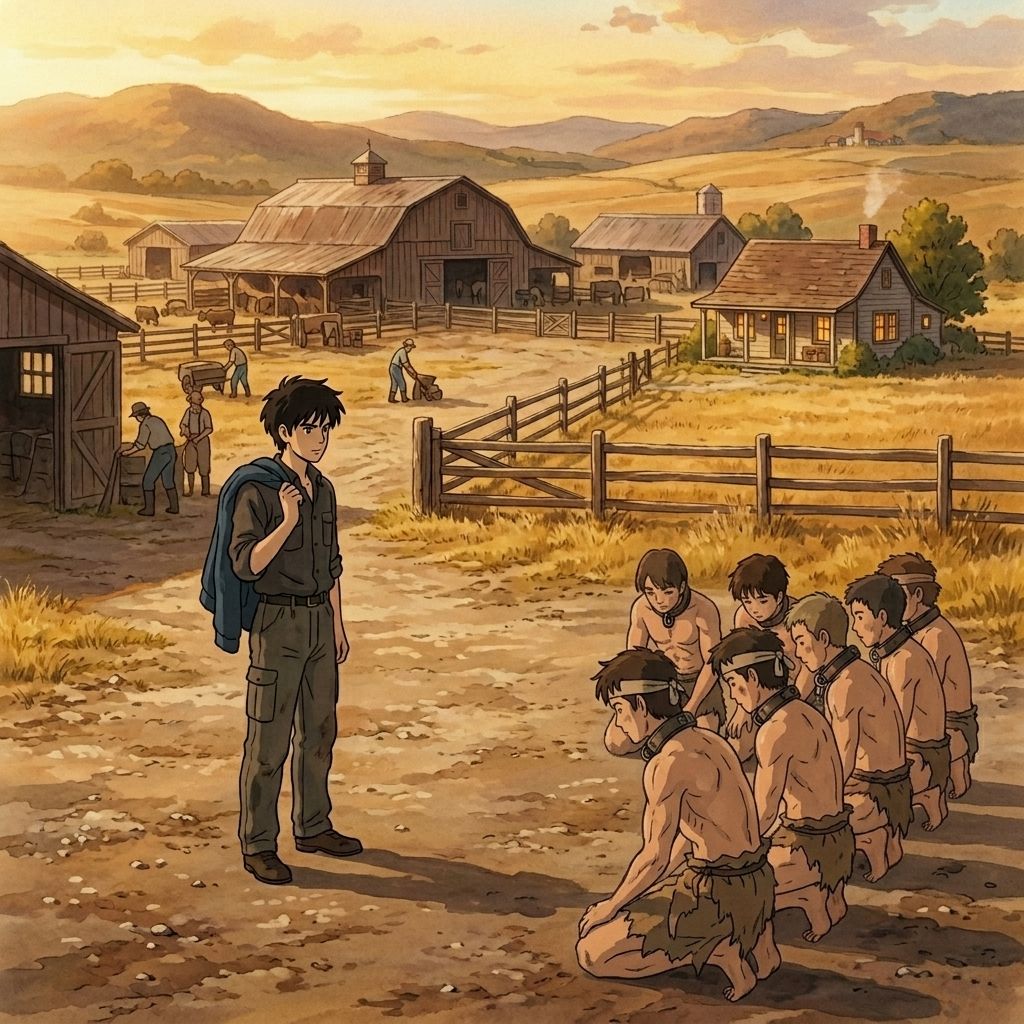 A master observing young captives at a ranch facility